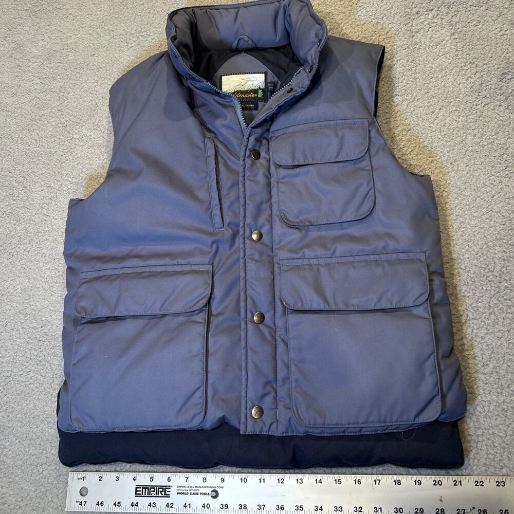 Vintage Mens Down Feather Vest Blue Sz M Medium Full Zip Snap Fieldmaster